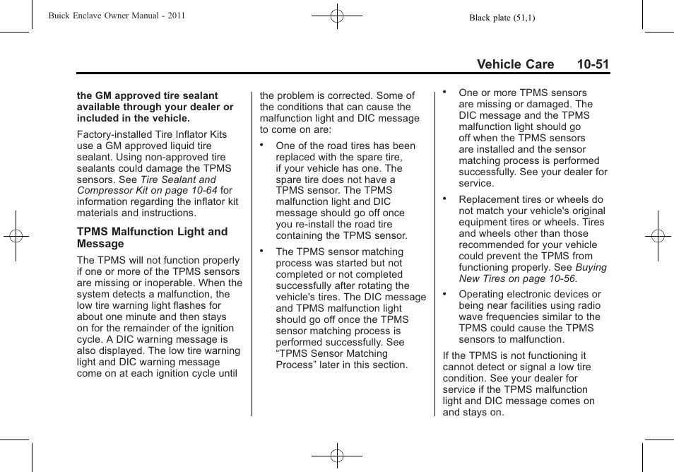 Vehicle care 10-51 | Buick 2011 Enclave User Manual | Page 363 / 458