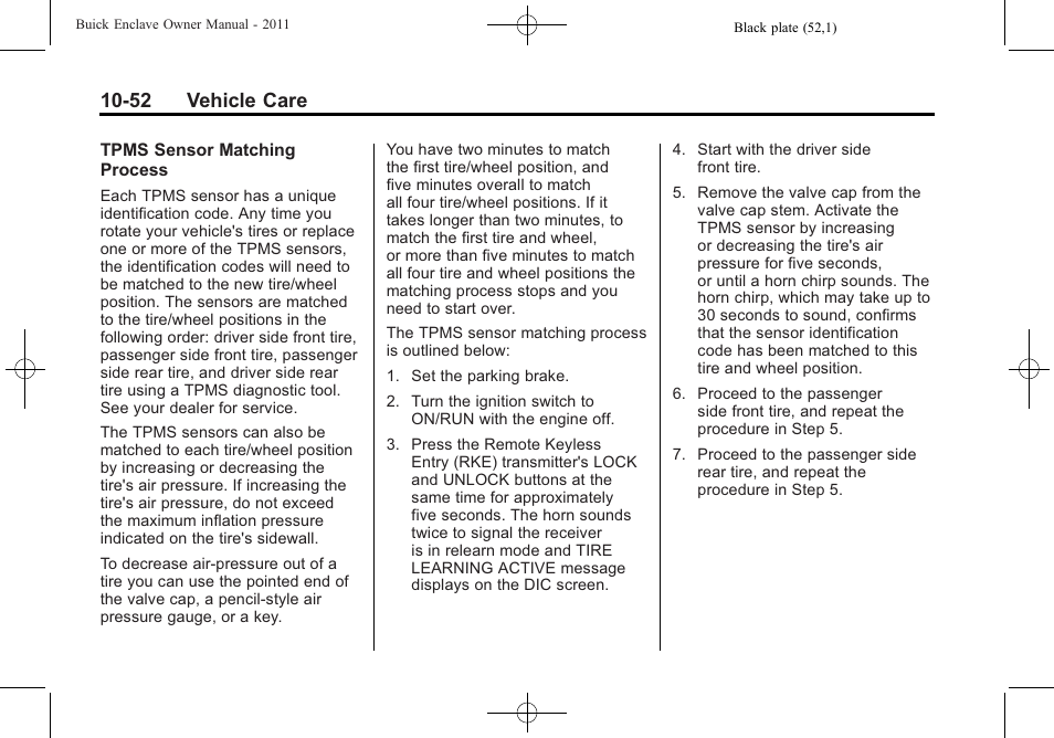 52 vehicle care | Buick 2011 Enclave User Manual | Page 364 / 458