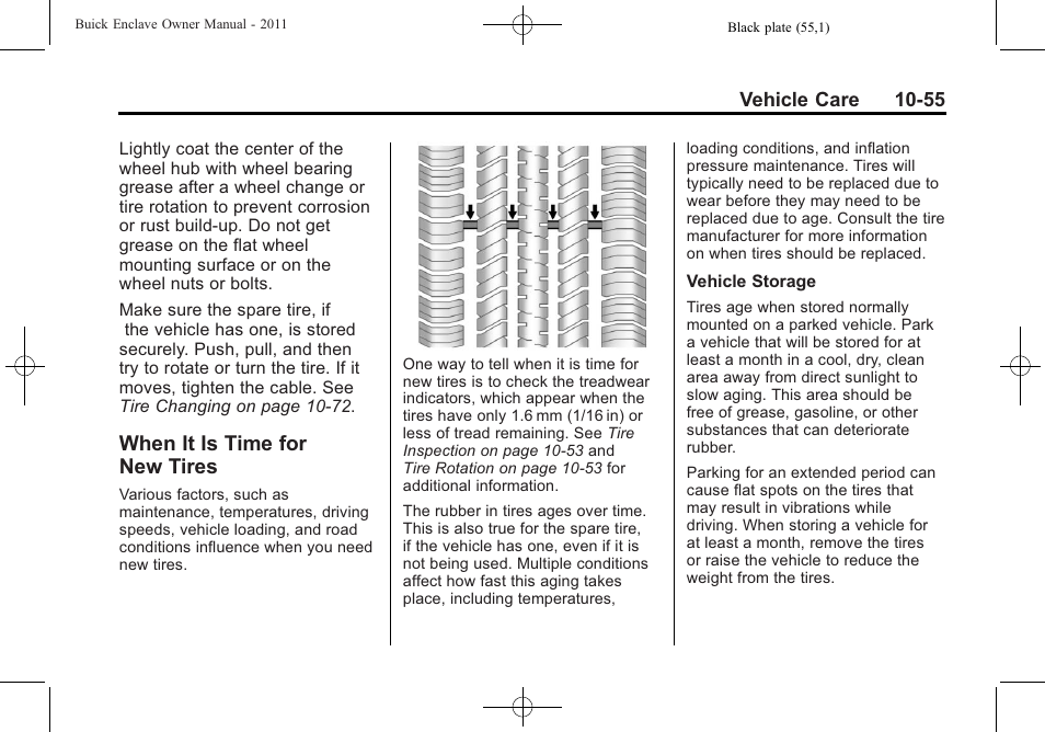 When it is time for new tires, When it is time for new, Tires -55 | Buick 2011 Enclave User Manual | Page 367 / 458