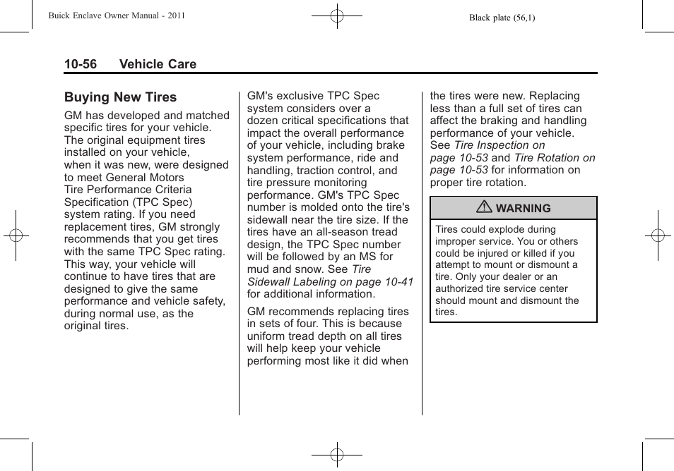 Buying new tires, Buying new tires -56 | Buick 2011 Enclave User Manual | Page 368 / 458