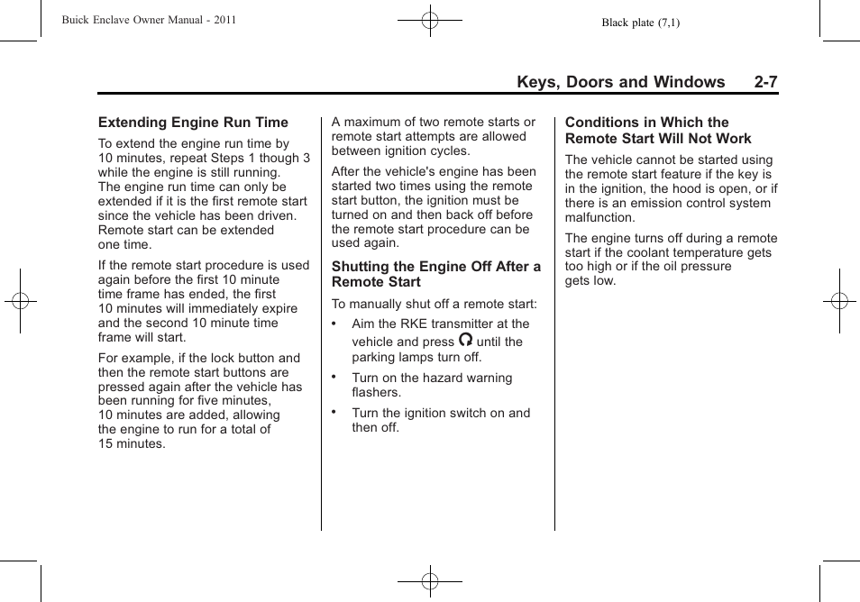 Keys, doors and windows 2-7 | Buick 2011 Enclave User Manual | Page 37 / 458
