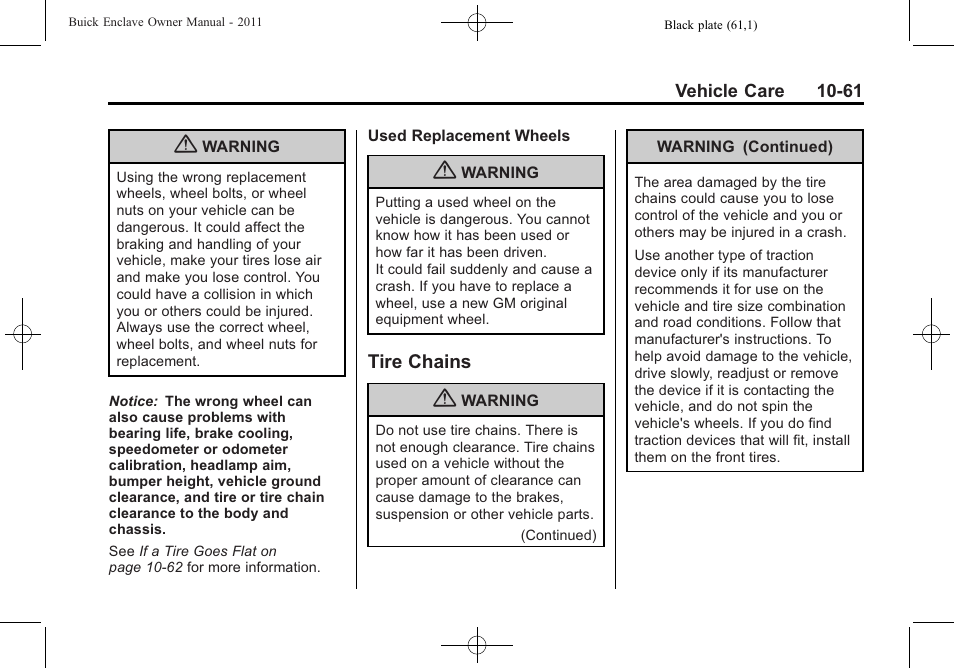 Tire chains, Tire chains -61 | Buick 2011 Enclave User Manual | Page 373 / 458