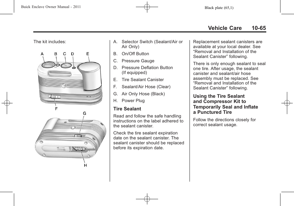 Vehicle care 10-65 | Buick 2011 Enclave User Manual | Page 377 / 458
