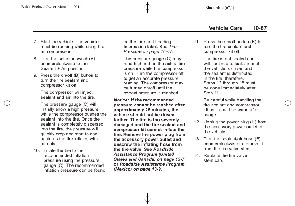 Vehicle care 10-67 | Buick 2011 Enclave User Manual | Page 379 / 458