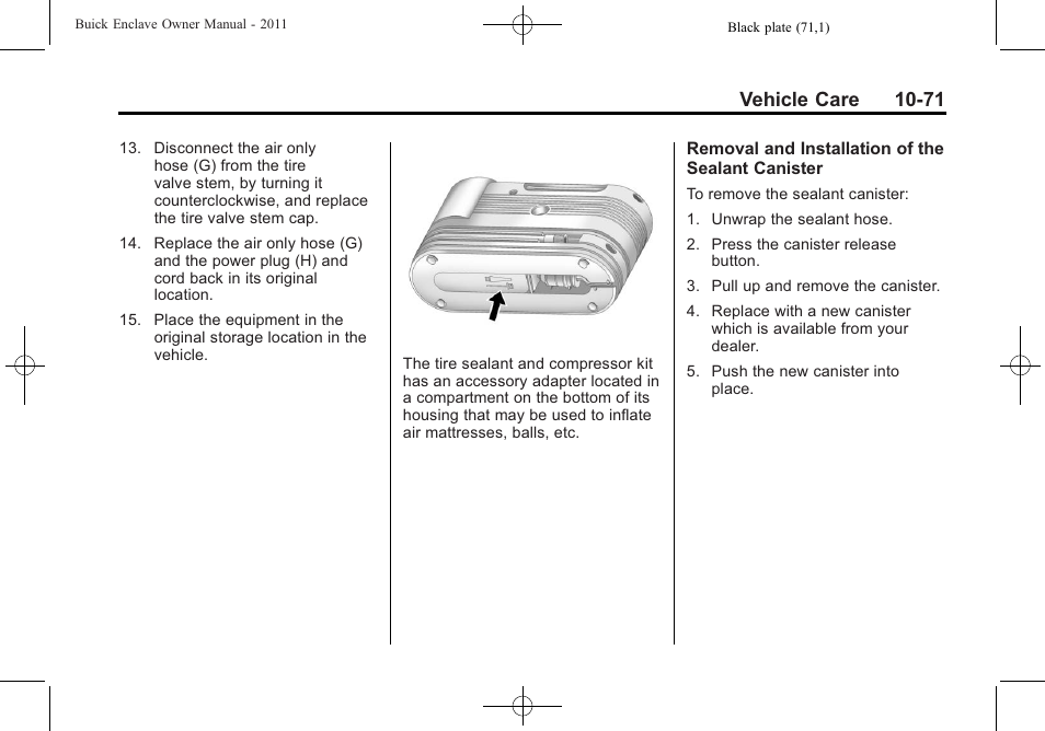 Vehicle care 10-71 | Buick 2011 Enclave User Manual | Page 383 / 458