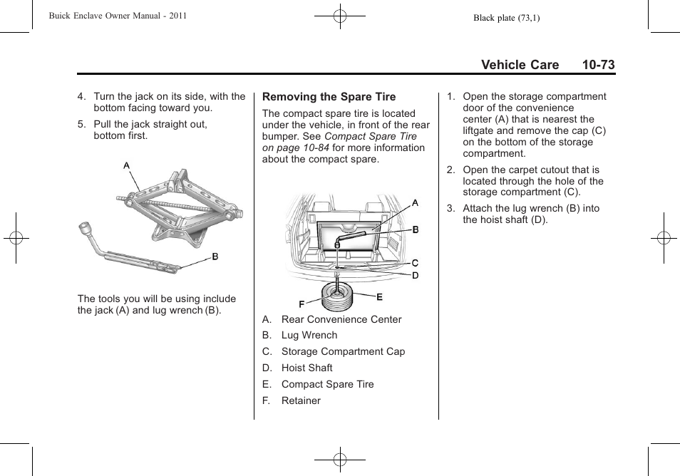 Vehicle care 10-73 | Buick 2011 Enclave User Manual | Page 385 / 458