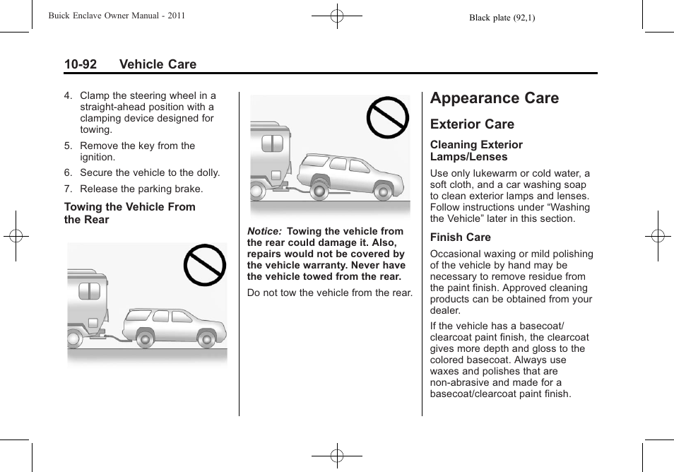 Appearance care, Exterior care, Appearance care -92 | Care -92 | Buick 2011 Enclave User Manual | Page 404 / 458