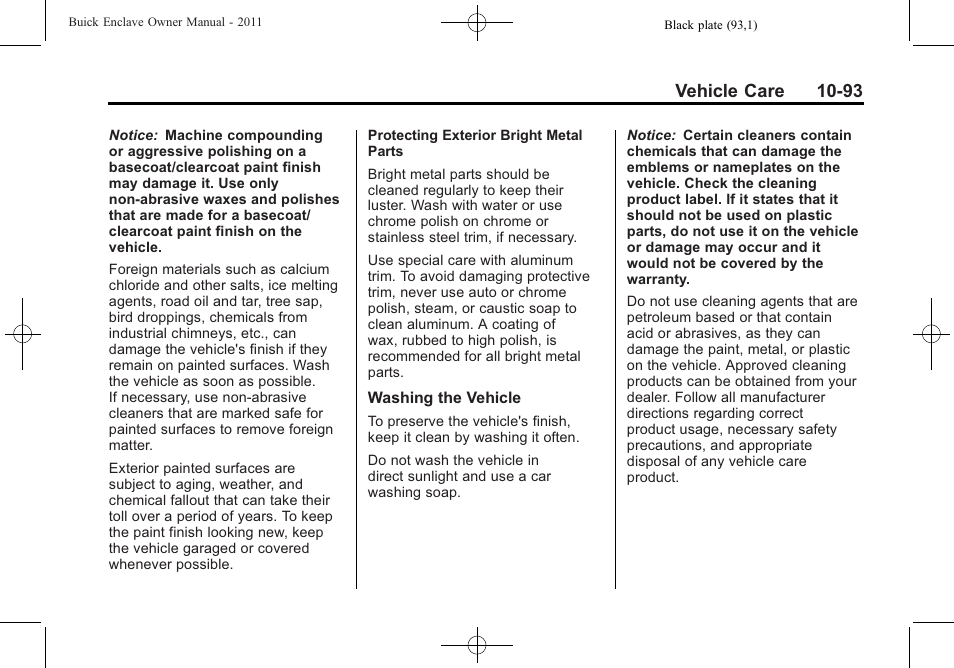 Vehicle care 10-93 | Buick 2011 Enclave User Manual | Page 405 / 458