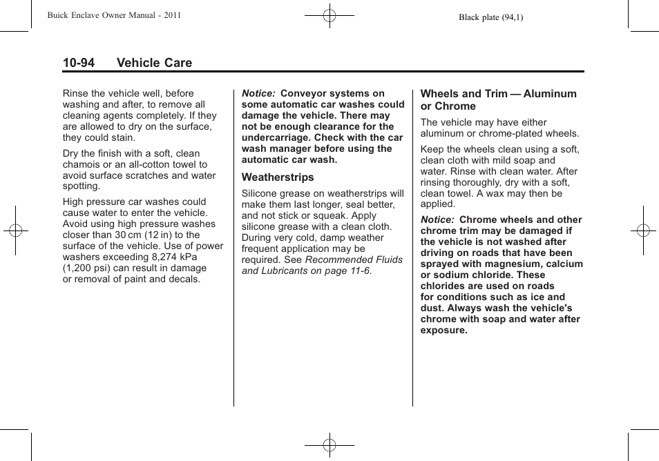 94 vehicle care | Buick 2011 Enclave User Manual | Page 406 / 458