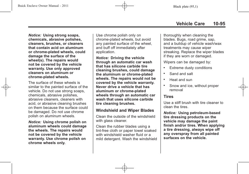 Vehicle care 10-95 | Buick 2011 Enclave User Manual | Page 407 / 458