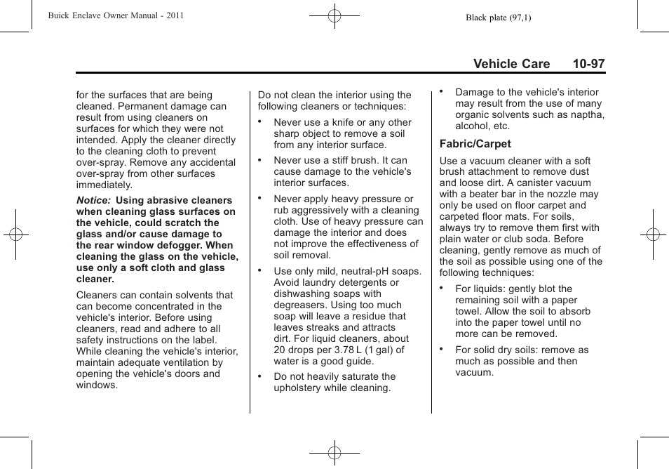 Vehicle care 10-97 | Buick 2011 Enclave User Manual | Page 409 / 458