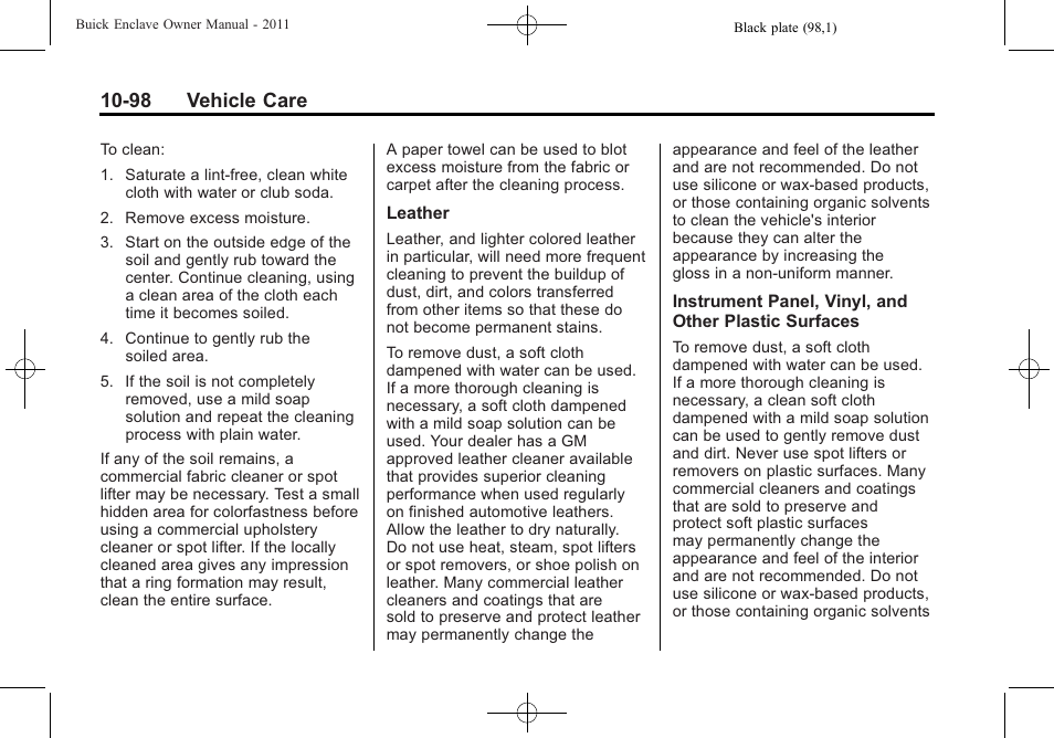 98 vehicle care | Buick 2011 Enclave User Manual | Page 410 / 458