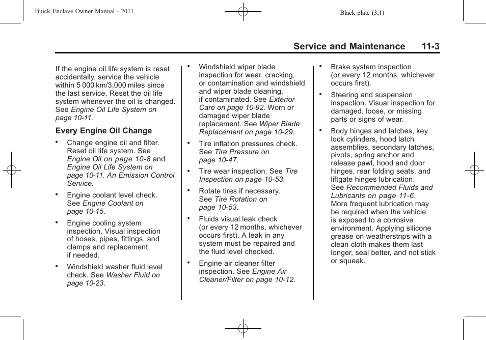 Service and maintenance 11-3 | Buick 2011 Enclave User Manual | Page 415 / 458
