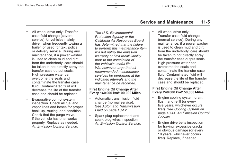 Service and maintenance 11-5 | Buick 2011 Enclave User Manual | Page 417 / 458