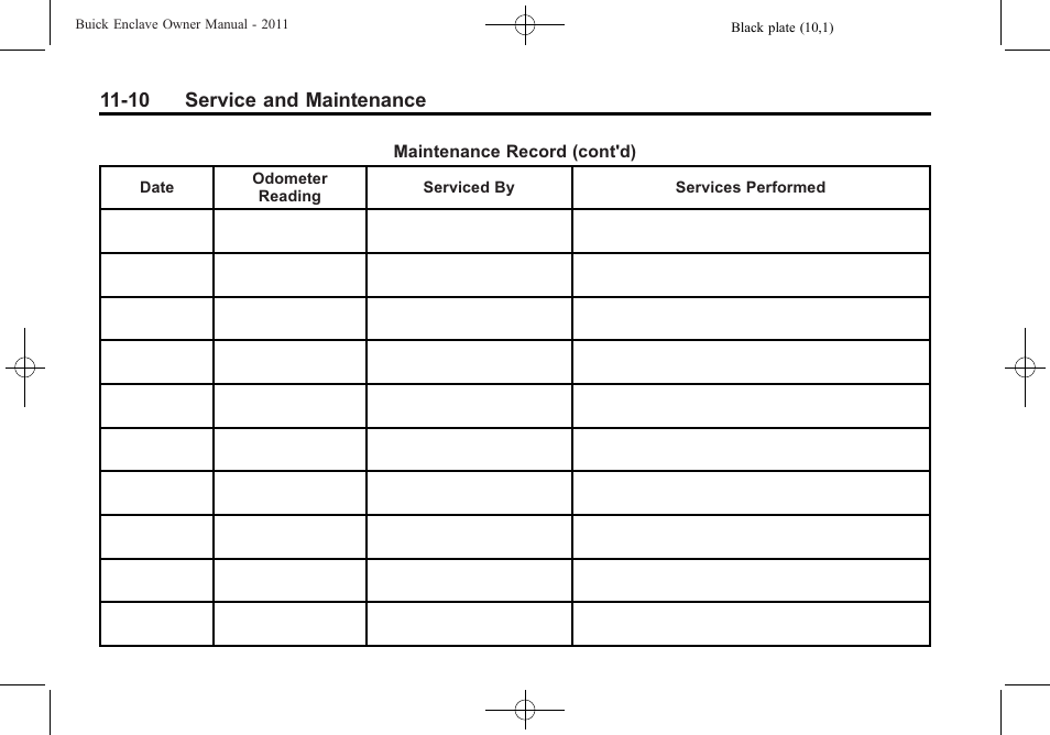 10 service and maintenance | Buick 2011 Enclave User Manual | Page 422 / 458