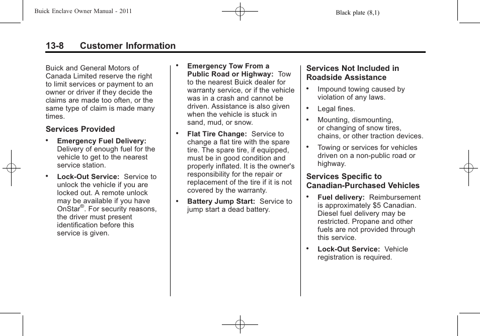 8 customer information | Buick 2011 Enclave User Manual | Page 436 / 458
