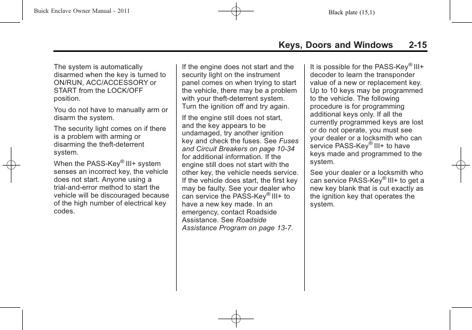 Keys, doors and windows 2-15 | Buick 2011 Enclave User Manual | Page 45 / 458