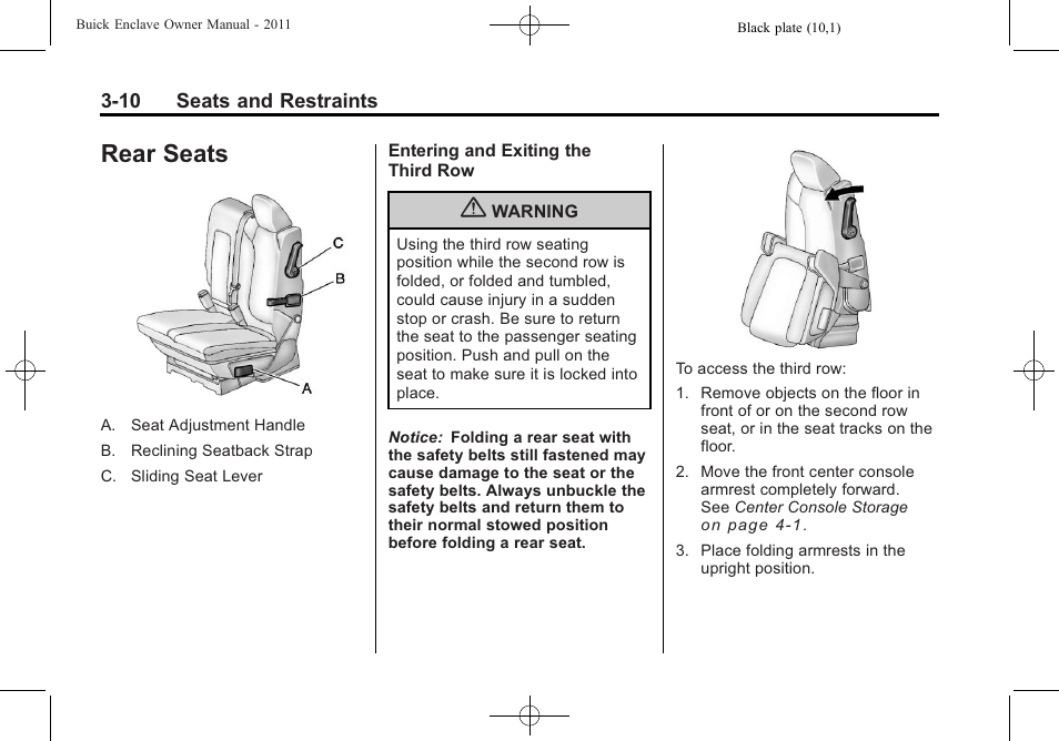 Rear seats, Rear seats -10, Passenger | Buick 2011 Enclave User Manual | Page 64 / 458