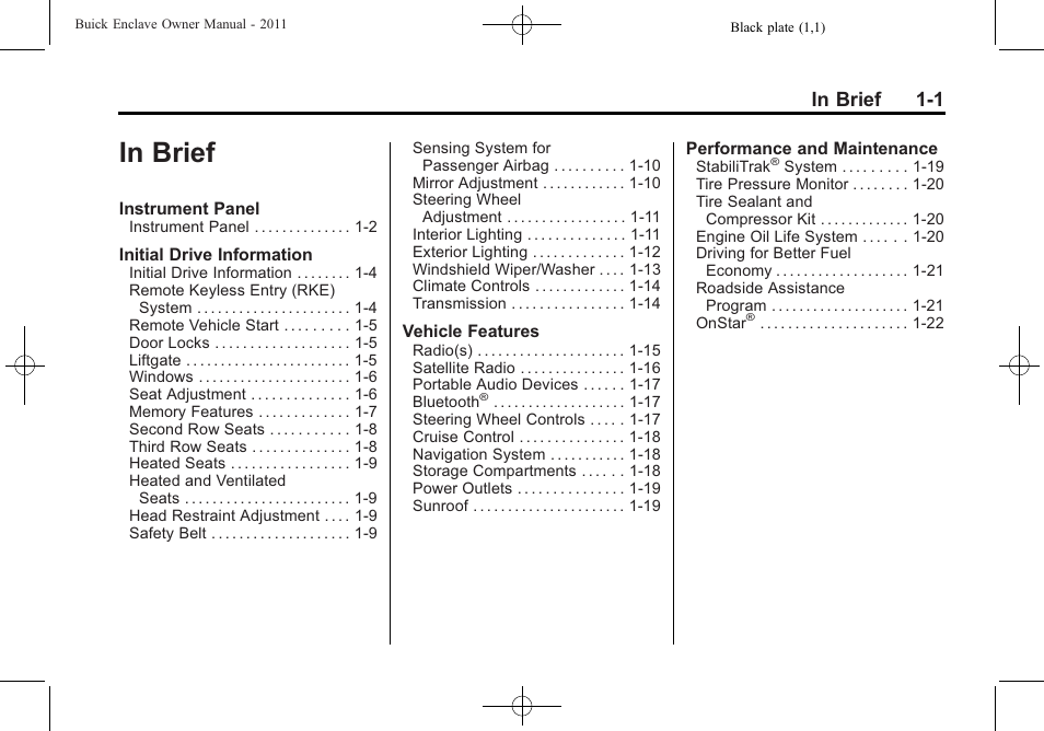 In brief, In brief -1 | Buick 2011 Enclave User Manual | Page 7 / 458