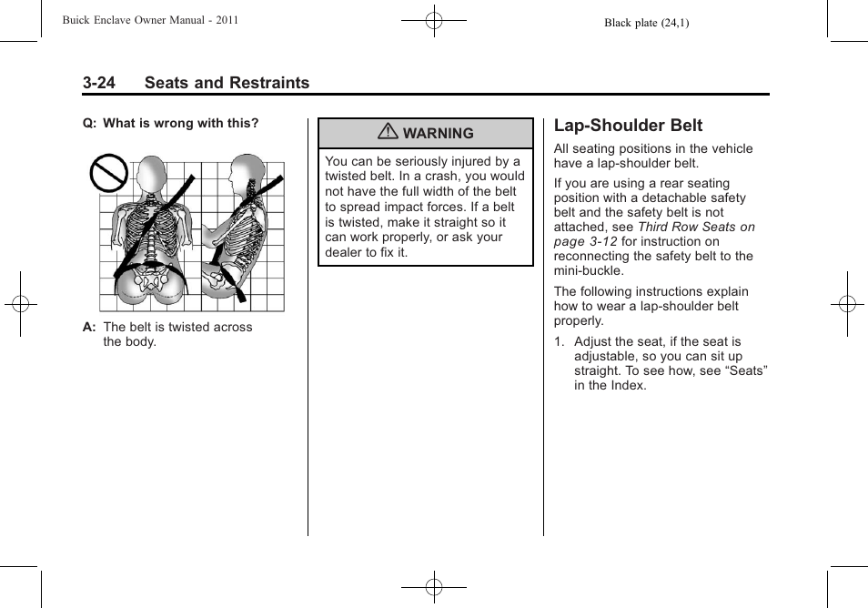 Lap-shoulder belt, Lap-shoulder belt -24, Replacing | Buick 2011 Enclave User Manual | Page 78 / 458