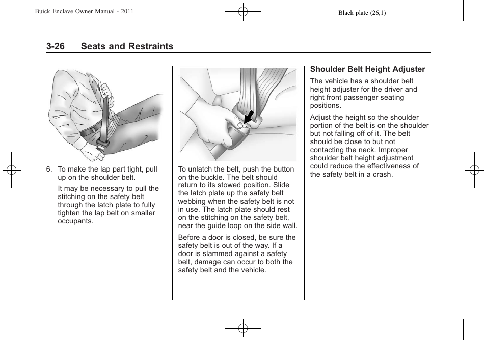 26 seats and restraints | Buick 2011 Enclave User Manual | Page 80 / 458