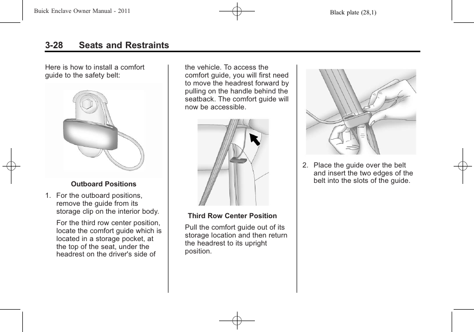 28 seats and restraints | Buick 2011 Enclave User Manual | Page 82 / 458