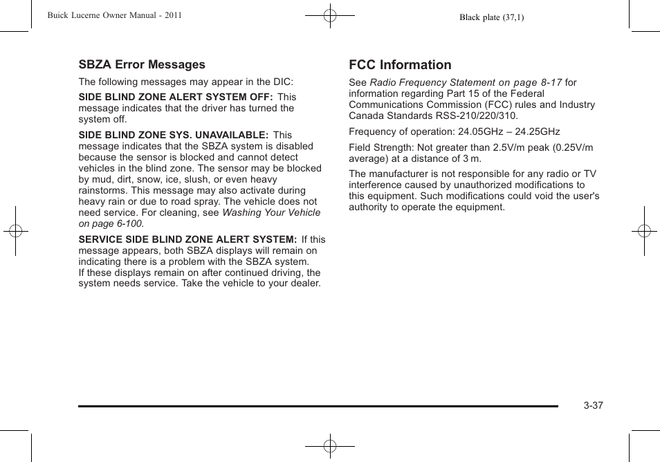 Fcc information | Buick 2011 Lucerne User Manual | Page 143 / 446