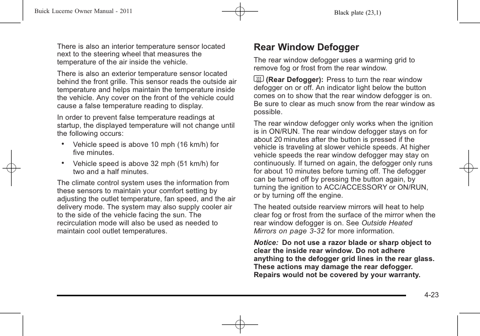 Rear window defogger | Buick 2011 Lucerne User Manual | Page 179 / 446