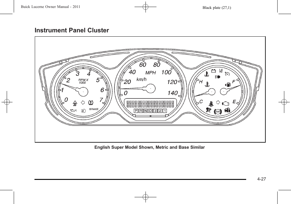 Instrument panel cluster, Instrument panel cluster -27 | Buick 2011 Lucerne User Manual | Page 183 / 446