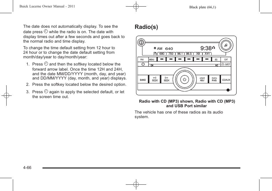 Radio(s), Radio(s) -66 | Buick 2011 Lucerne User Manual | Page 222 / 446