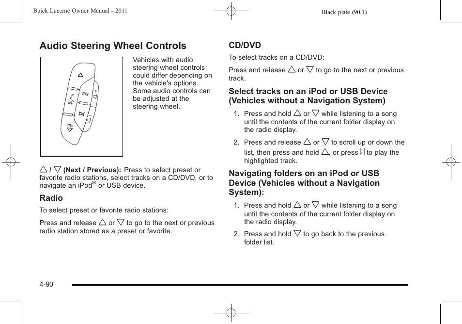 Audio steering wheel controls, Audio steering wheel controls -90 | Buick 2011 Lucerne User Manual | Page 246 / 446