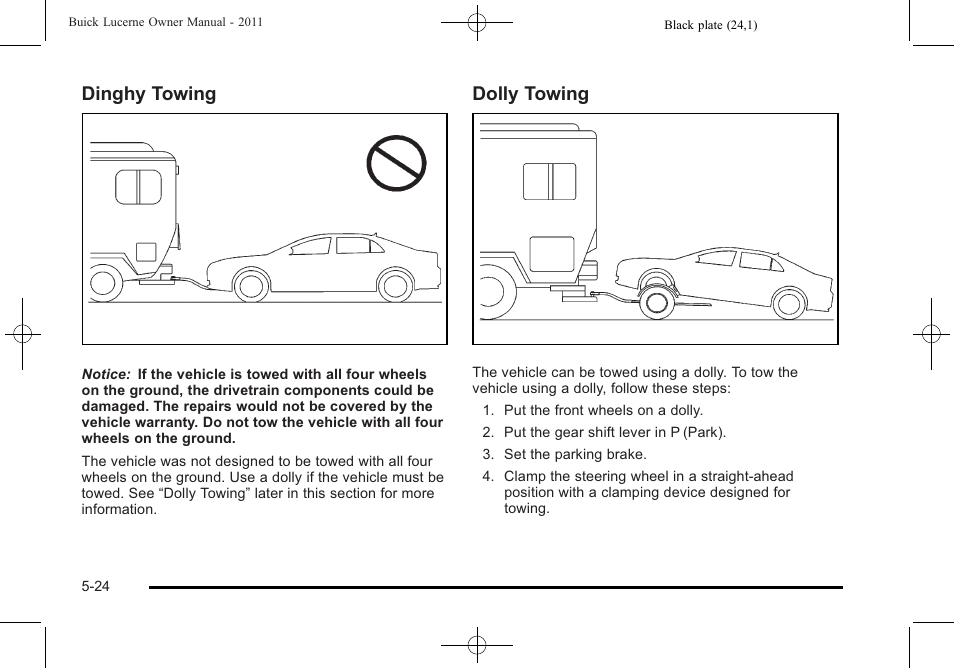 Dinghy towing, Dolly towing | Buick 2011 Lucerne User Manual | Page 274 / 446