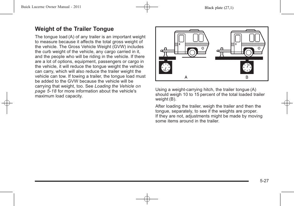 Weight of the trailer tongue | Buick 2011 Lucerne User Manual | Page 277 / 446