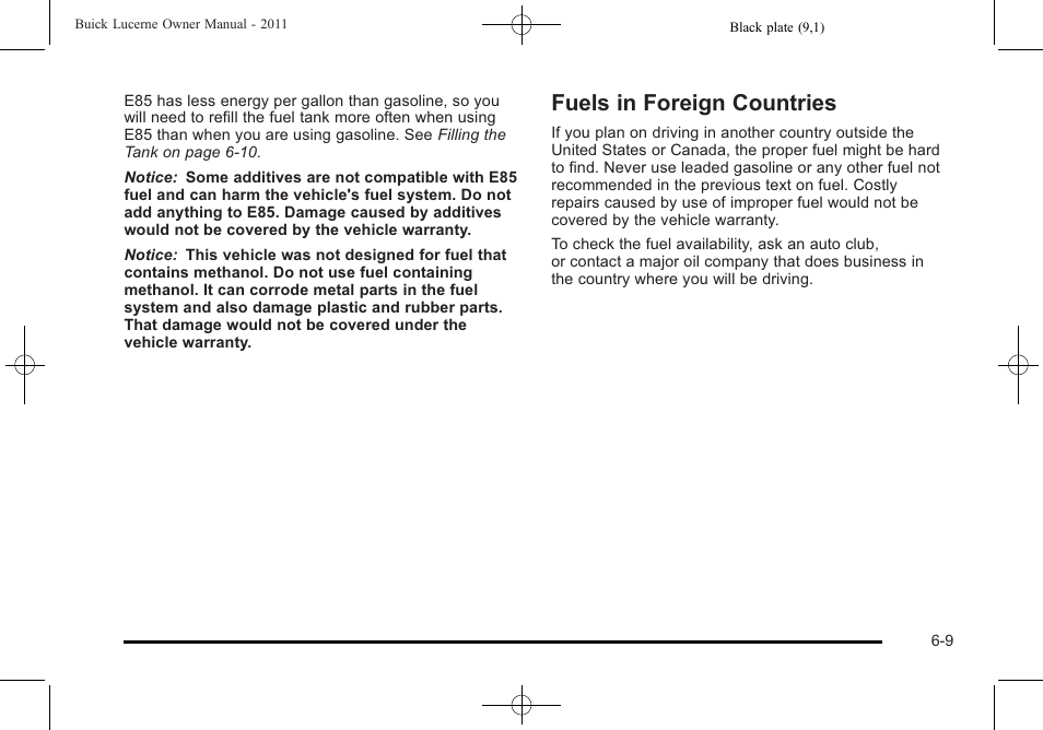 Fuels in foreign countries, Fuels in foreign countries -9 | Buick 2011 Lucerne User Manual | Page 291 / 446