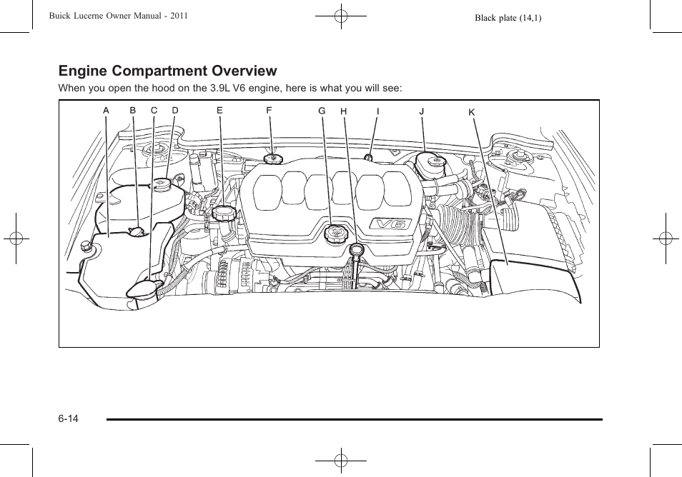 Engine compartment overview, Engine compartment overview -14 | Buick 2011 Lucerne User Manual | Page 296 / 446