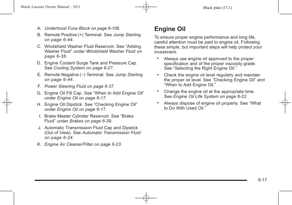 Engine oil, Engine oil -17, Tire sidewall | Buick 2011 Lucerne User Manual | Page 299 / 446