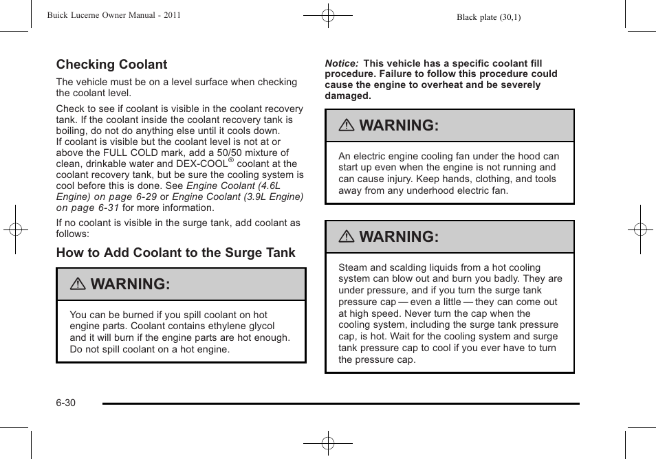 Warning | Buick 2011 Lucerne User Manual | Page 312 / 446