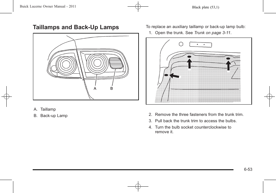 Taillamps and back-up lamps, Taillamps and back-up lamps -53 | Buick 2011 Lucerne User Manual | Page 335 / 446