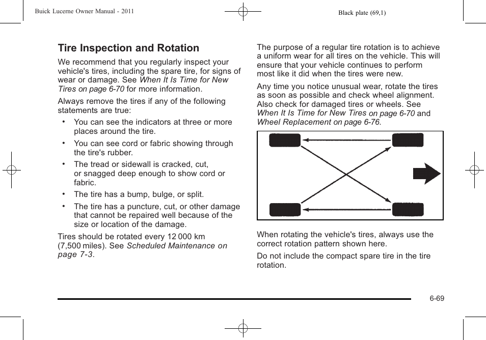 Tire inspection and rotation, Ire inspection and rotation -69 | Buick 2011 Lucerne User Manual | Page 351 / 446