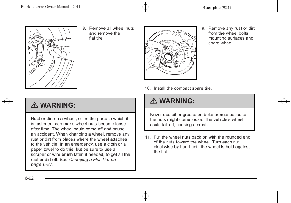 Warning | Buick 2011 Lucerne User Manual | Page 374 / 446