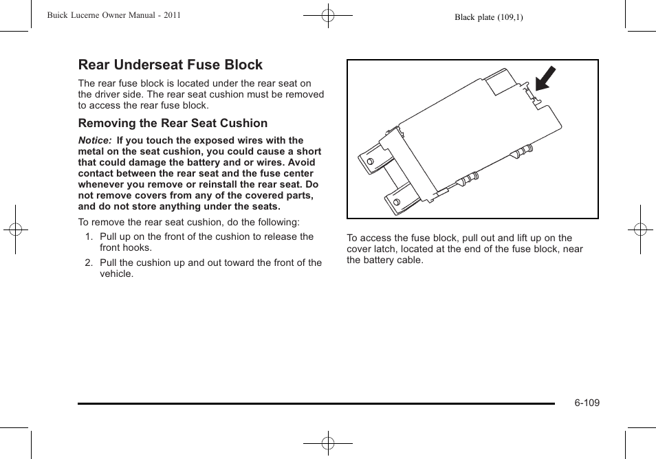 Rear underseat fuse block, Rear underseat fuse block -109 | Buick 2011 Lucerne User Manual | Page 391 / 446