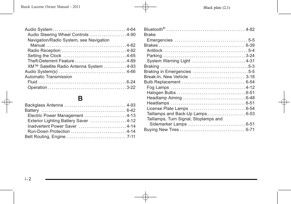 Index_b | Buick 2011 Lucerne User Manual | Page 432 / 446