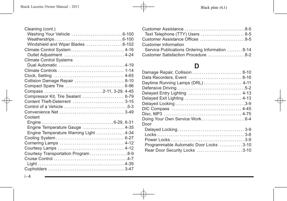 Index_d | Buick 2011 Lucerne User Manual | Page 434 / 446