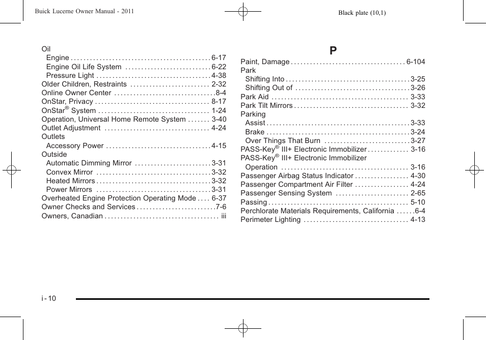 Index_p | Buick 2011 Lucerne User Manual | Page 440 / 446