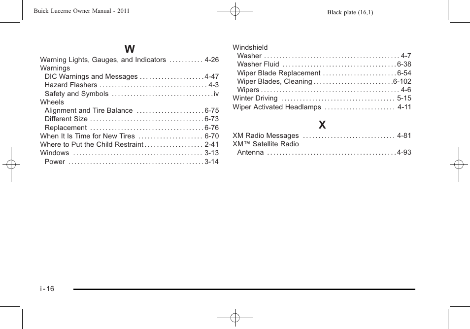 Index_w, Index_x | Buick 2011 Lucerne User Manual | Page 446 / 446