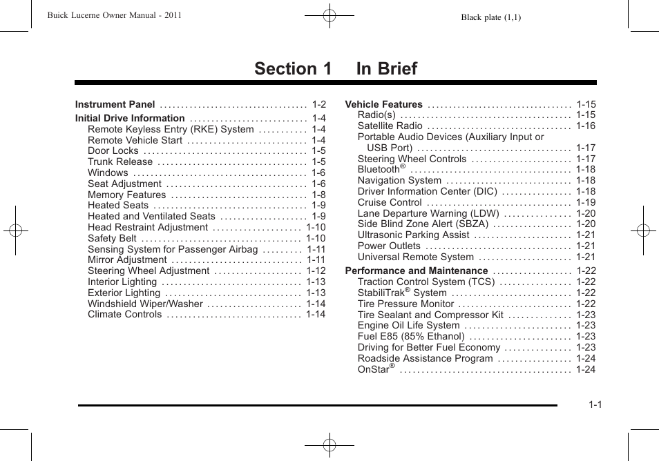 In brief, In brief -1 | Buick 2011 Lucerne User Manual | Page 7 / 446