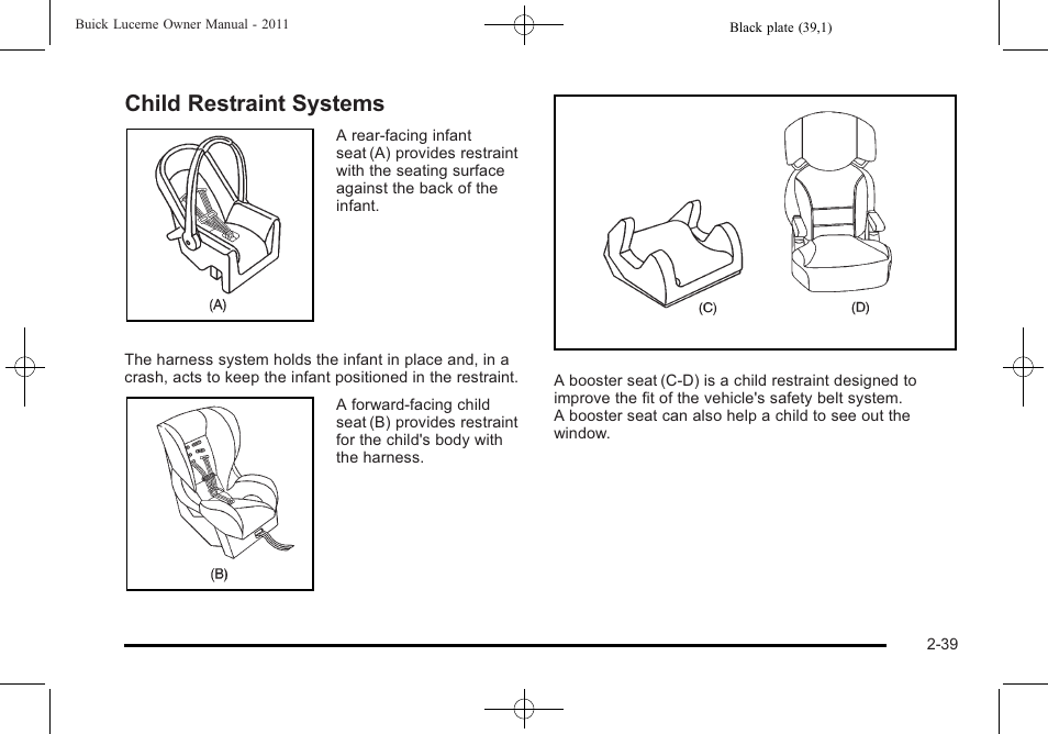 Child restraint systems, Child restraint systems -39 | Buick 2011 Lucerne User Manual | Page 71 / 446