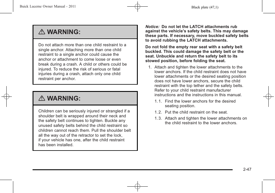 Warning | Buick 2011 Lucerne User Manual | Page 79 / 446