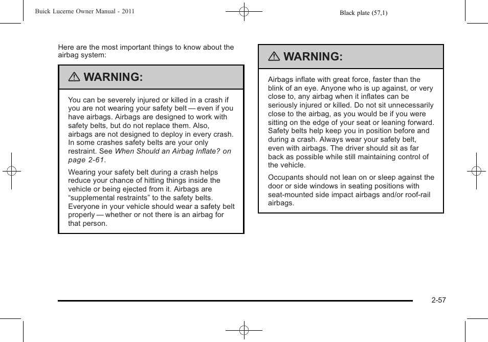 Warning | Buick 2011 Lucerne User Manual | Page 89 / 446