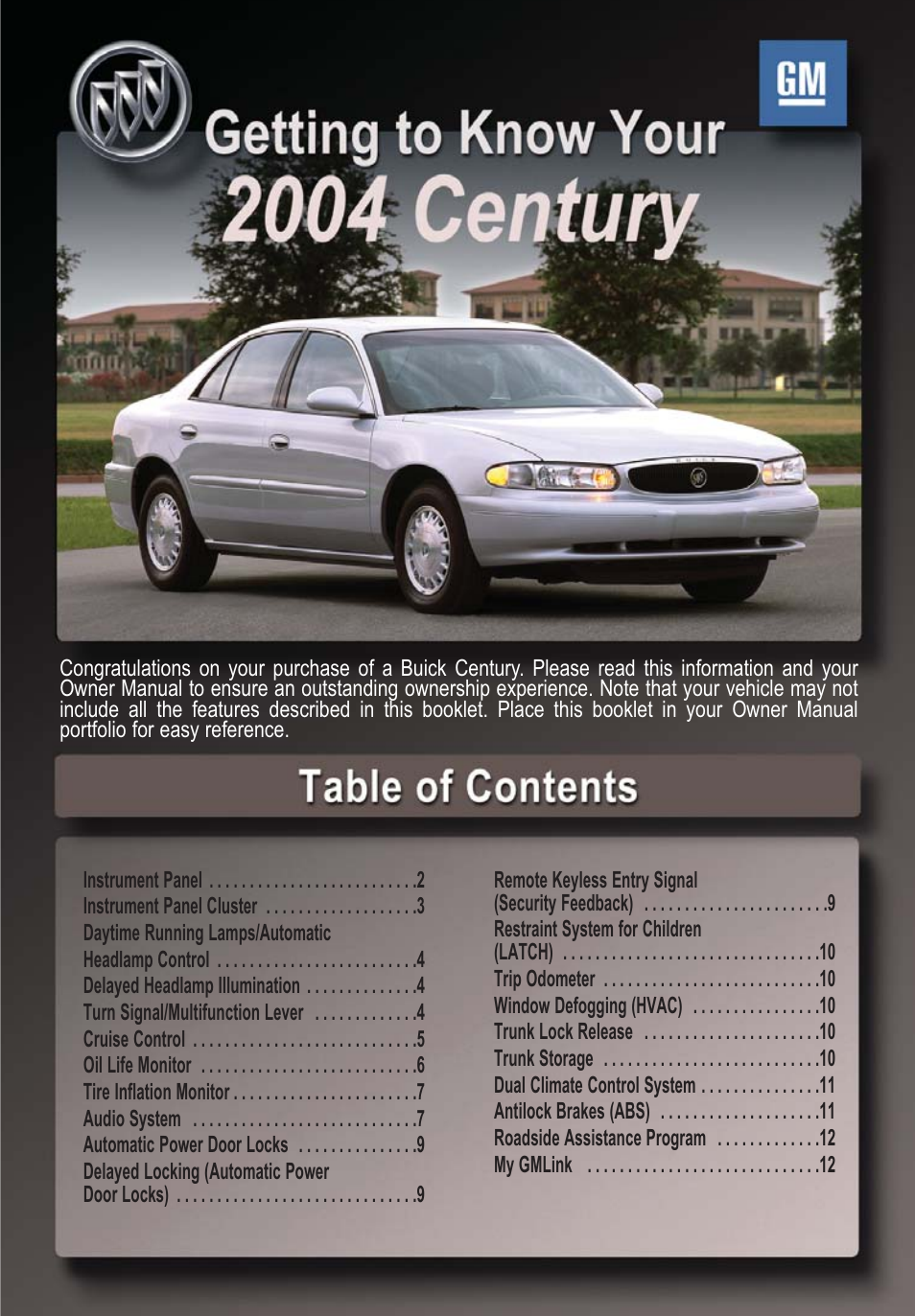 Buick Automobille 2004 Century User Manual | 12 pages